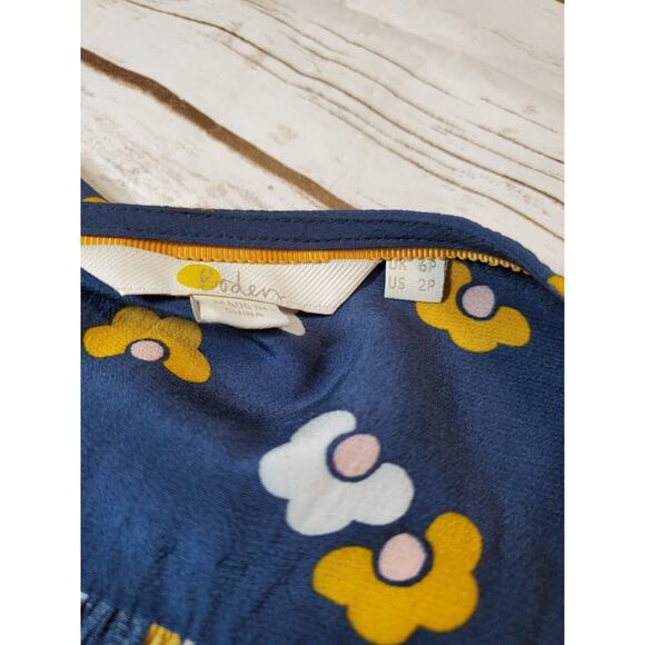 Boden Womens 2 Petite Wrap Dress Blue Floral Print FLORIS Daisy Long Sleeve - Picture 6 of 10